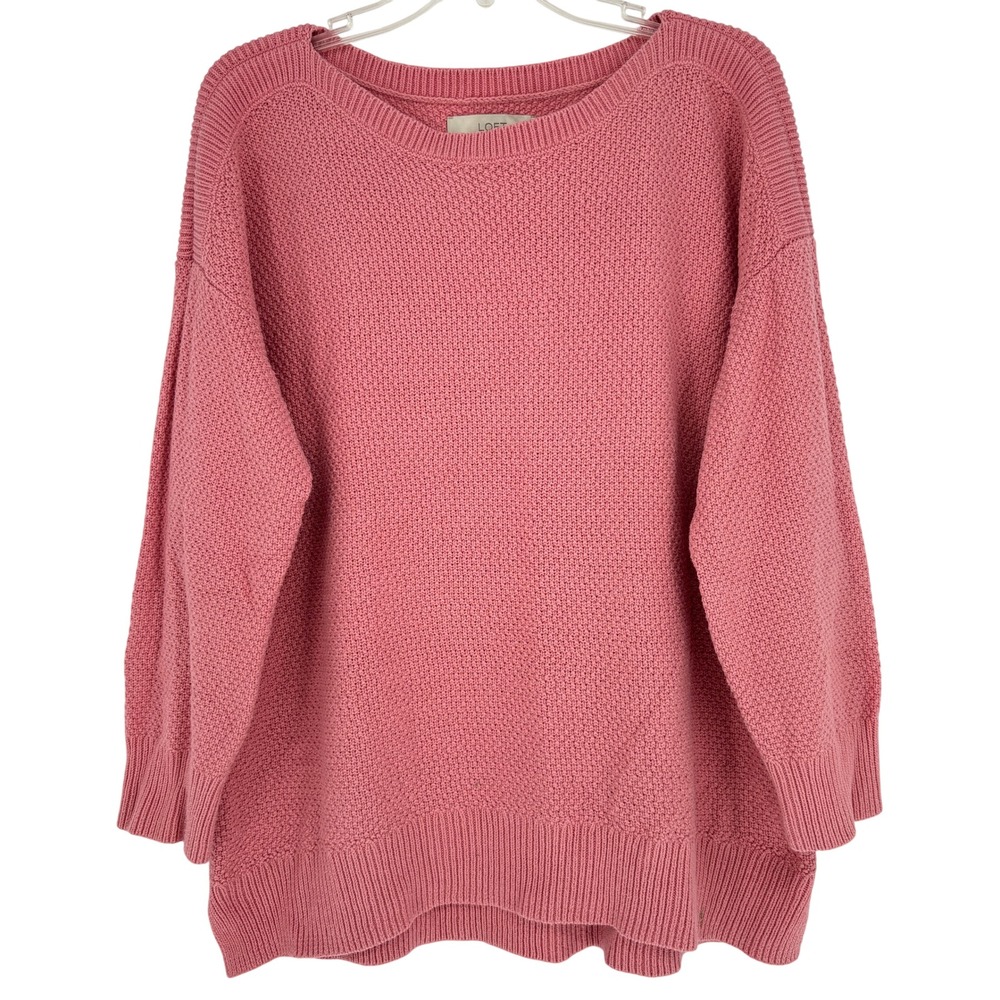 LOFT Cozy Cottagecore Soft Pink Textured Knit Sweater Feminine Casual Womens L